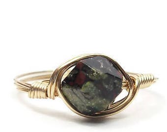 LG Dragons Blood Jasper Star Facet 14k Gold Filled Wire Wrapped Stone Ring