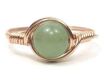 Green Aventurine 14k Rose Gold Filled Wire Wrapped Ring Custom Sized