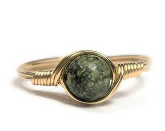 Russian Serpentine 14k Yellow Gold Filled Wire Wrapped Ring