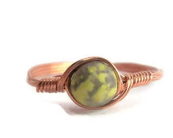 Lepidolite Yellow Turquoise Ring Copper Wire Wrapped