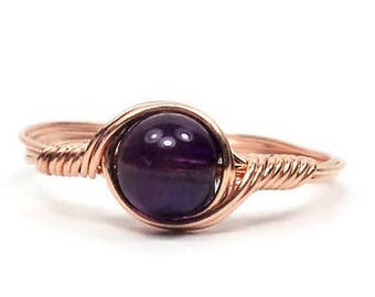 Purple Amethyst Ring Copper Wire Wrapped Ring