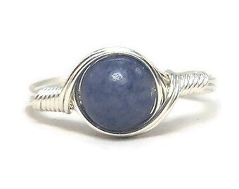 Blue Aventurine .999 Fine Silver Wire Wrapped Ring