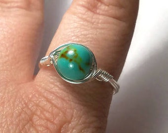 LG Turquoise Magnesite .999 Fine Silver Wire Wrapped Ring