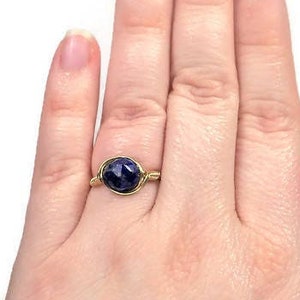 Lg Blue Lapis Lazuli Star Facet 14k Yellow Gold Wire Wrapped Ring Custom Sized image 1