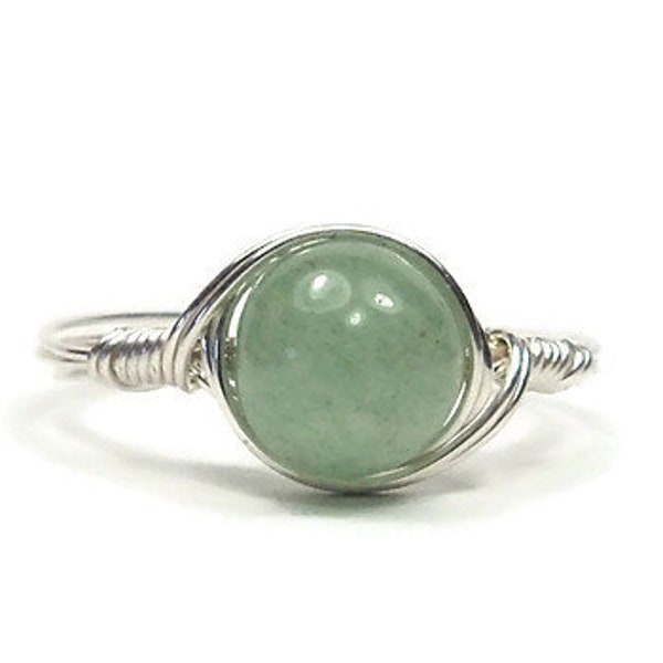 Lg Green Aventurine .999 Fine Silver Wire Wrapped Stone Ring