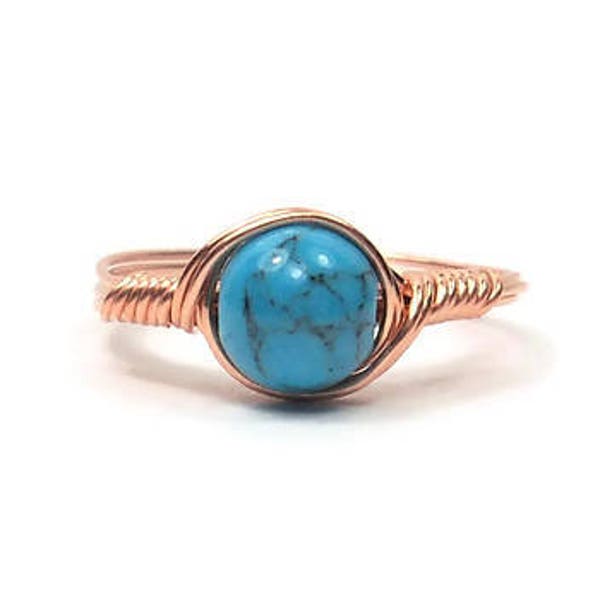 Blue Howlite Copper Wire Wrapped Ring Custom Sized