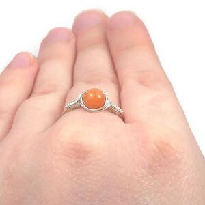 Orange Aventurine .999 Fine Silver Wire Wrapped Stone Ring