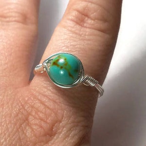 LG Turquoise Magnesite .999 Fine Silver Wire Wrapped Ring