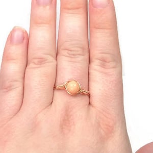 Peach Quartz Wire Wrapped Ring in Copper- Custom Sized