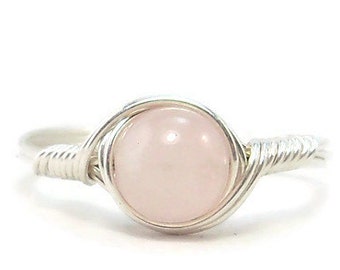 Rose Quartz Ring, Stone Ring, Argentium Sterling Silver Ring, Wire Wrapped Ring