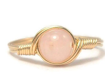 Morganite Pink Beryl Ring,  Stone Ring, 14k Yellow Gold Fill Ring, Wire Wrapped Ring