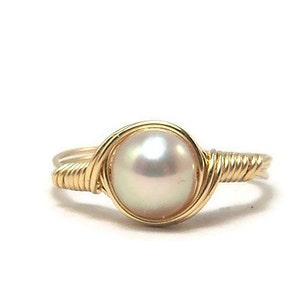 Champagne Blush Freshwater Pearl 14k Gold Fill Wire Wrapped Ring