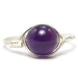 LG Amethyst Gemstone .999 Fine Silver Wire Wrapped Ring image 2