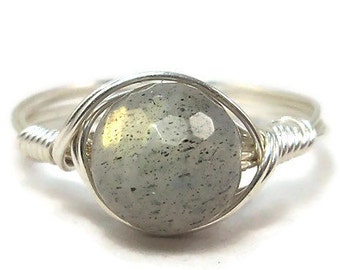 LG Faceted Labradorite .999 Fine Silver Wire Wrapped Stone Ring