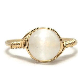 LG White Selenite 14k Yellow Gold Fill Wire Wrapped Stone Ring