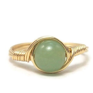 Green Aventurine 14k Yellow Gold Filled Custom Sized Wire Wrapped Stone Ring