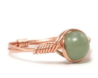 Green Aventurine Copper Ring Custom Sized Wire Wrapped Ring