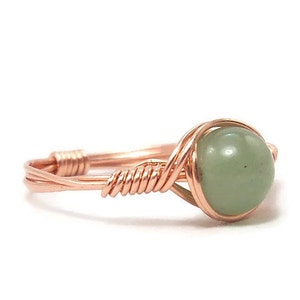 Green Aventurine Copper Ring Custom Sized Wire Wrapped Ring image 1