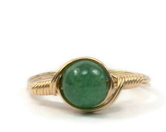 Green Aventurine Ring,  14k Yellow Gold Filled Ring, Custom Sized Ring, Wire Wrapped Stone Ring