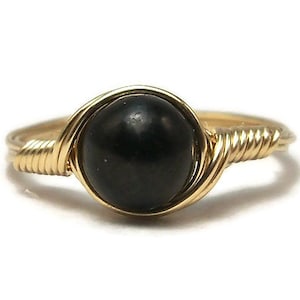 Shungite 14k Yellow Gold Fill Wire Wrapped Ring Custom Sized