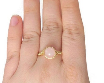 Lg Natural Rose Quartz 14k Yellow Gold Fill Wire Wrapped Ring