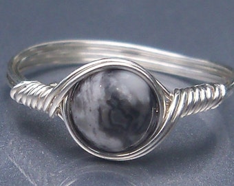 Silver Crazy Lace Agate .999 Fine SilverWire Wrapped Ring