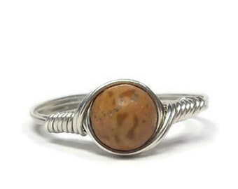 Tiger Jasper .999 Fine Silver Wire Wrapped Ring