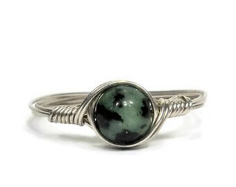 Green Anyolite Argentium Sterling Silver Wire Wrapped Ring