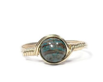 Imperial Jasper 14k Yellow Gold Fill Wire Wrapped Ring