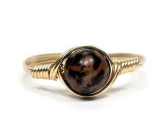 Mahogany Obsidian 14k Yellow Gold Filled Wire Wrapped Ring