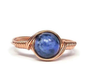 Blue Sodalite 14k Rose Gold Filled Wire Wrapped Ring