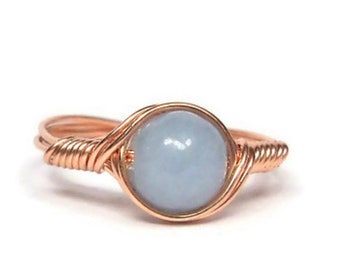 Angelite Custom Sized Ring 14k Rose Gold Filled Wire Wrapped Ring