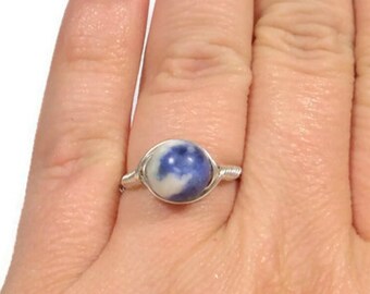 LG Sodalite .999 Fine Silver Wire Wrapped Ring