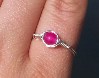 Fuchsia Quartz .999 Fine Silver Wire Wrapped Ring