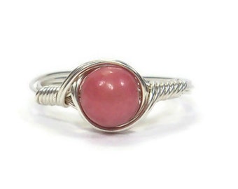 Rhodonite .999 Fine Silver Wire Wrapped Ring