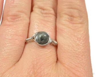 Larvikite Custom Sized .999 Fine Silver Wire Wrapped Ring Stone of Norway