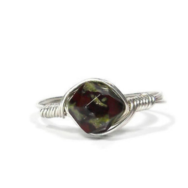 LG Dragons Blood Jasper Star Faceted .999 Fine Silver Wire Wrapped Ring
