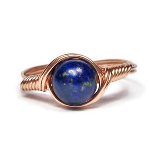 Lapis Lazuli 14k Rose Gold Filled Custom Sized Wire Wrapped Gemstone Ring
