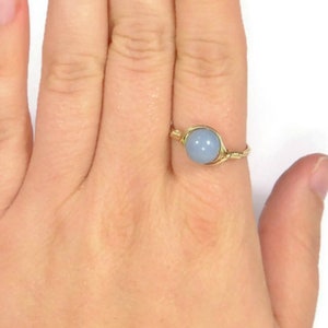 LG Angelite Custom Sized Ring 14k Yellow Gold Filled Wire Wrapped Ring