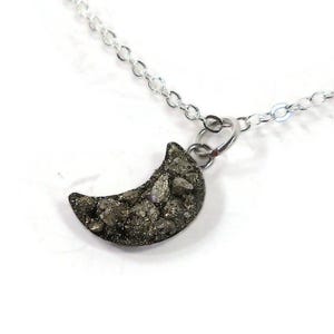 Pyrite Fool&#39;s Gold Moon Silver Plated 18&quot; Crushed Stone Necklace