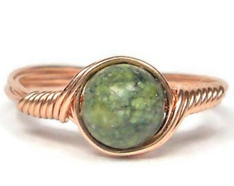 Russian Serpentine 14k Rose Gold Filled Wire Wrapped Ring