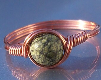 Russian Serpentine Copper Wire Wrapped Ring