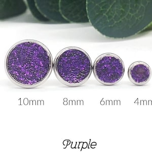 Purple Glitter Stud Earrings Stainless Steel Hypoallergenic
