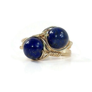 LG Blue Lapis Lazuli 14k Gold Filled Custom Sized Wire Wrapped Gemstone Ring
