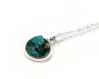 Chrysocolla Silver Plated Necklace 18" Crushed Stone Necklace