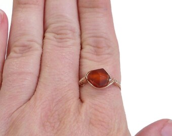 LG Carnelian Star Faceted  14k Rose Gold Fill Wire Wrapped Ring