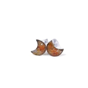 Carnelian Moon Crushed Orange Stone Hypoallergenic Stainless Steel Stud Earrings