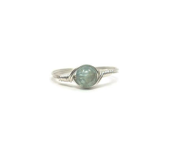 Green Tourmaline Ring Argentium Sterling Silver Wire Wrapped Ring