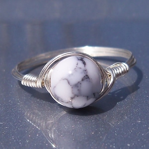 LG White Howlite Fine Silver .999 Wire Wrapped Ring