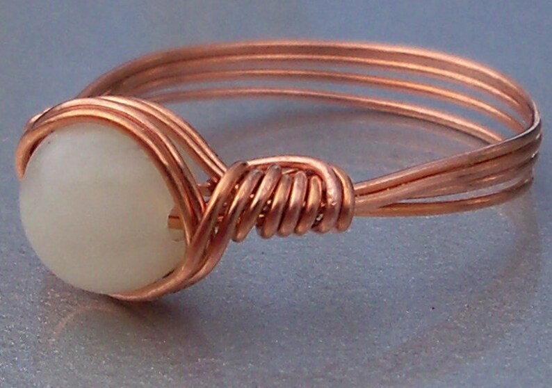 Sea Foam New Jade Copper Wire Wrapped Ring afbeelding 2